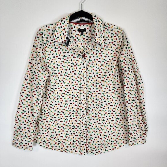 Talbots Multi Color Heart Print Collared Button Front Shirt Preppy Valentine's - Picture 3 of 11
